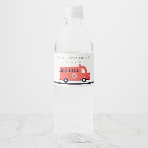 Cute Red Navy Fire Truck Engine Baby Shower Water Bottle Label