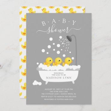 Cute Rubber Duck Triplets Baby Shower Invitation