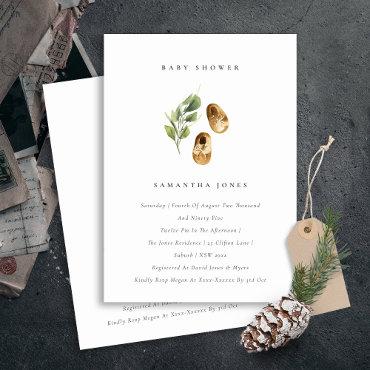 Cute Rust Green Shoes Foliage Baby Shower Invite