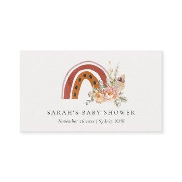 Cute Rust Orange Boho Floral Rainbow Baby Shower Place Card