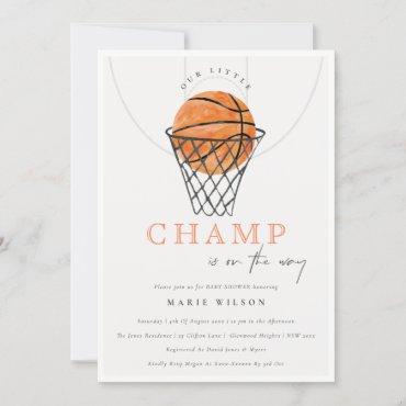 Cute Rust Our Little Champ Basketball Baby Shower Invitation