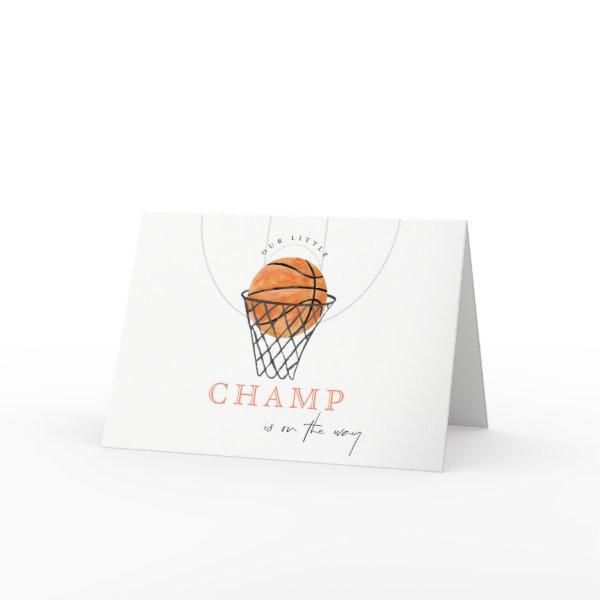 Cute Rust Our Little Champ Basketball Baby Shower Thank You Card