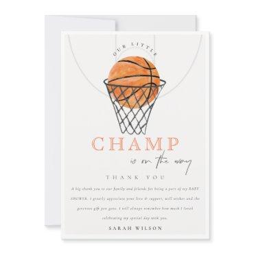 Cute Rust Our Little Champ Basketball Baby Shower Thank You Card