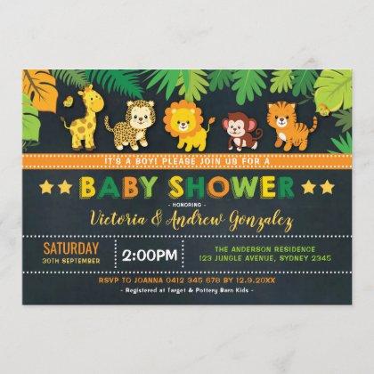 Cute Safari Jungle Animals Boy Baby Shower Invitation