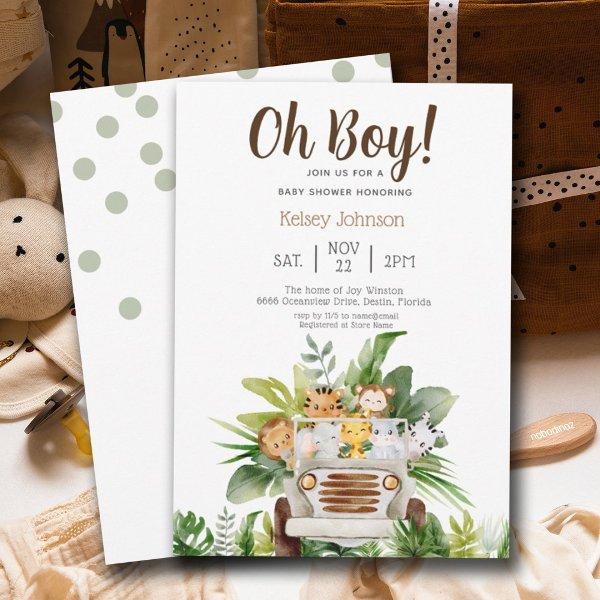 Cute Safari Jungle  Zoo Animals Boy Baby Shower