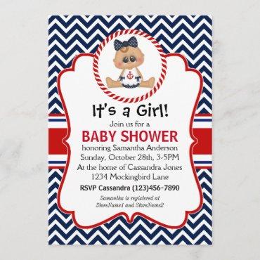 Cute Sailor Girl Nautical Baby Shower Invitation