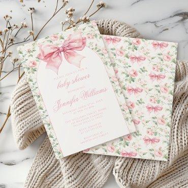 Cute shabby chic pink bow floral baby girl shower