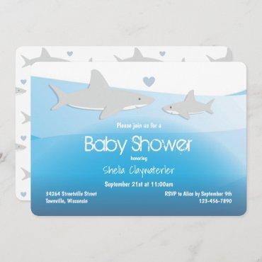 Cute Sharks and Ocean | Baby Shower Invitation