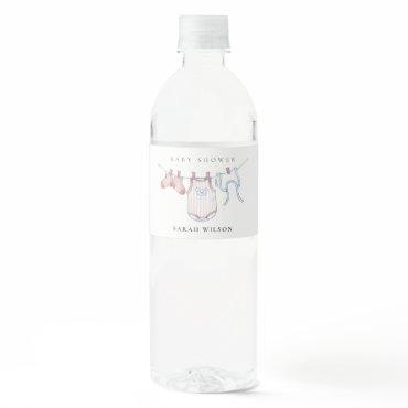 Cute Simple Baby Clothesline Pink Girl Baby Shower Water Bottle Label