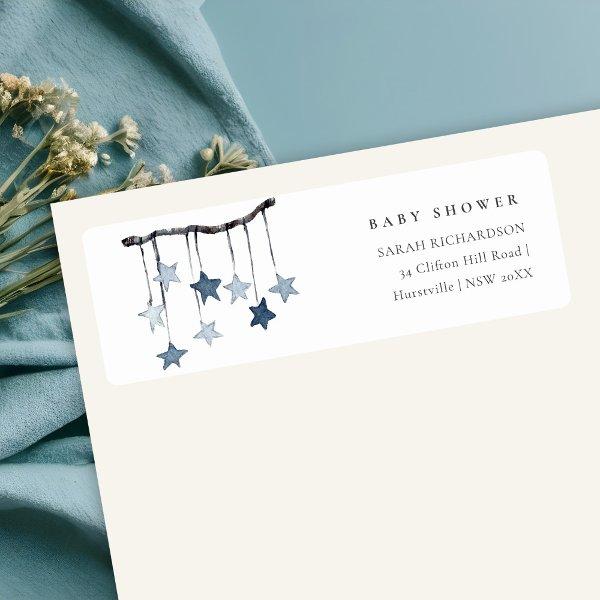 Cute Simple Blue Star Mobile Baby Shower Address Label