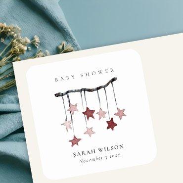 Cute Simple Blush Pink Star Mobile Baby Shower Square Sticker