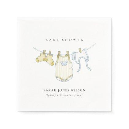 Cute Simple Yellow Baby Clothesline Baby Shower Napkins