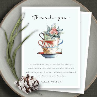 Cute Sky Blue Stacked Cup Baby Shower Tea Party Thank You Card
