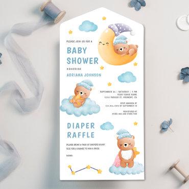 Cute Sleeping Teddy Bear Crescent Moon Baby Shower All In One