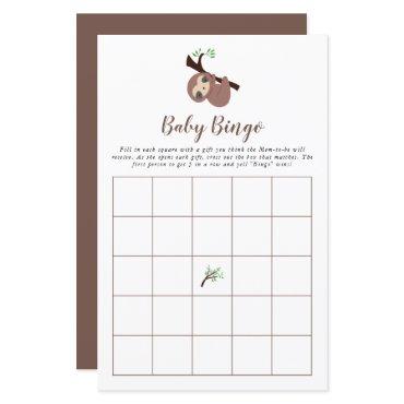 Cute Sloth Baby Shower Game Bingo Brown Kawaii