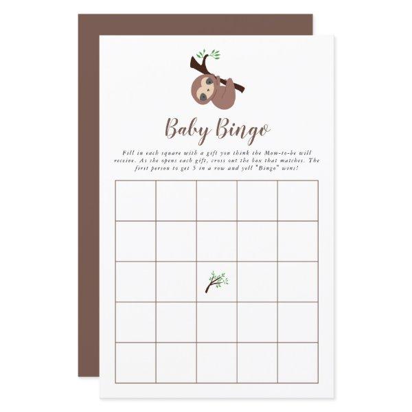 Cute Sloth Baby Shower Game Bingo Brown Kawaii