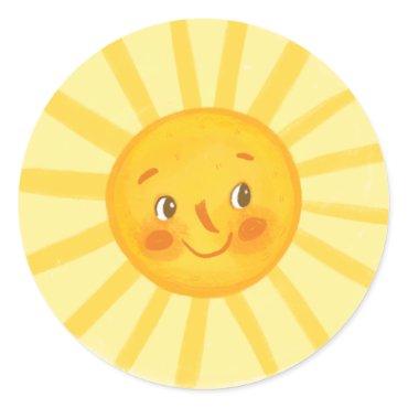 Cute smile sun round pillow paper plates classic r classic round sticker