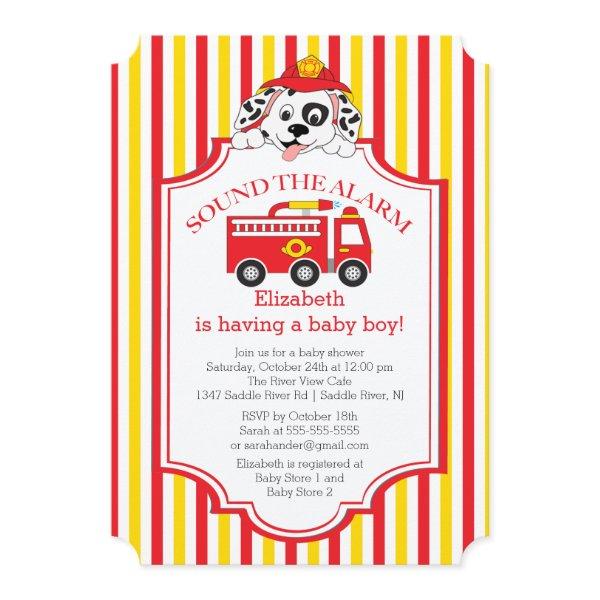 Cute Sound The Alarm Firetruck Baby Shower Invite