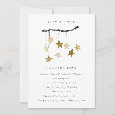 Cute Star Mobile Neutral Yellow Baby Shower Invite