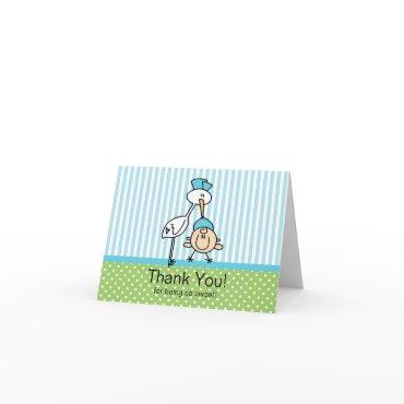 Cute Stork Baby Boy Shower Thank You Card
