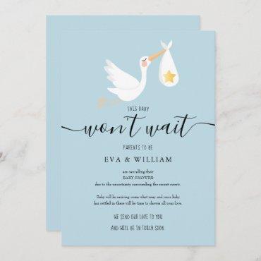 Cute Stork Baby Shower Sprinkle Cancellation Card