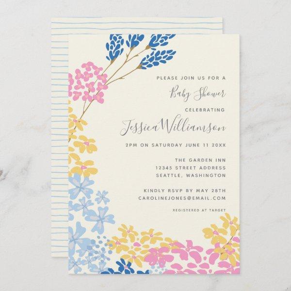 Cute Summer Blue and Yellow Flowers Baby Shower