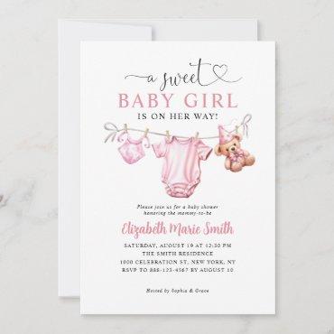 Cute Sweet Blush Pink Clothesline Baby Girl Shower
