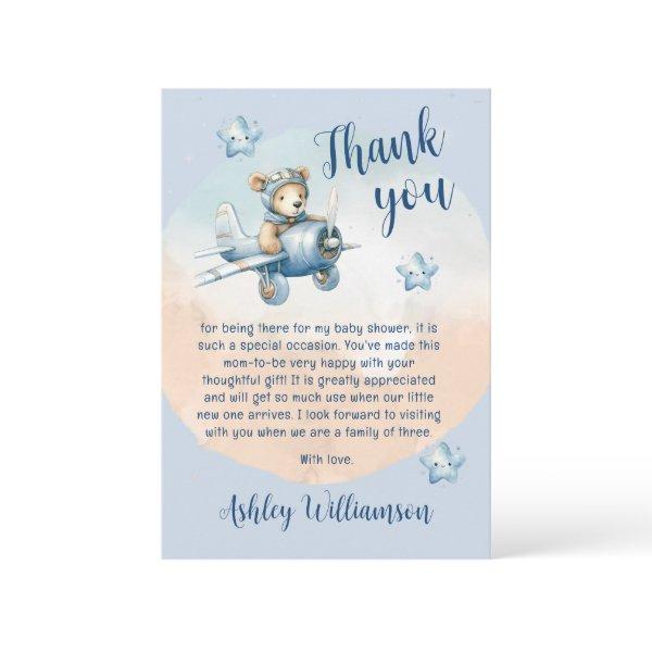 Cute Teddy Bear Aviator Baby Shower Thank You Card
