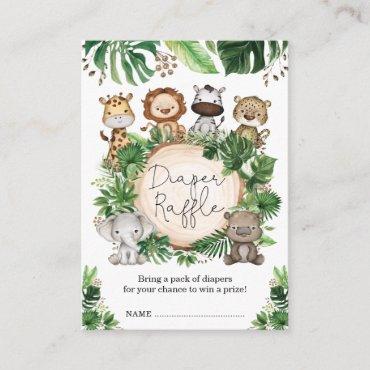 Cute Tropical Jungle Safari Animals Diaper Raffle Enclosure Card