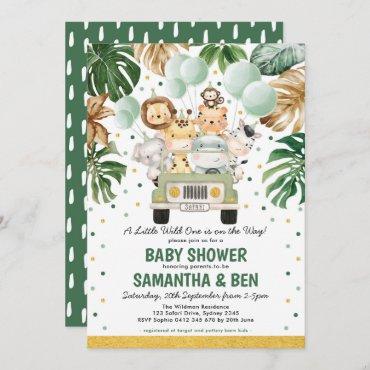 Cute Tropical Safari Jungle Animals Baby Shower Invitation