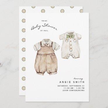 Cute Twin Boys Baby Shower by Mail Invitation