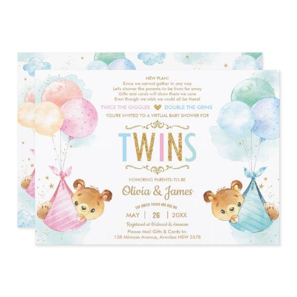 Cute Twin Teddy Bear Girl Boy Baby Shower by Mail