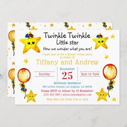 Cute Twinkle Twinkle Little Star Gender Reveal Invitation