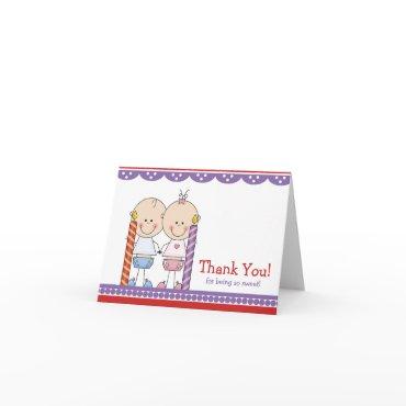 Cute Twins 1st Birthday Thank You Note Card