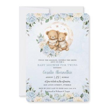 Cute Twins Bears Blue Floral Twin Boys