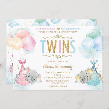 Cute Twins Boy Girl Elephant Baby Shower Sprinkle Invitation