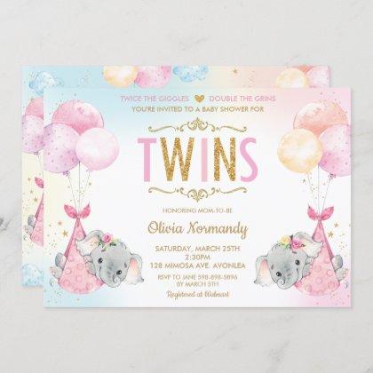 Cute Twins Girls Elephant Baby Shower Sprinkle Invitation