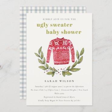 Cute Ugly Sweater Leafy Winter Baby Shower Invite