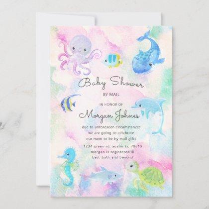 Cute under the sea Baby Shower by mail invitation