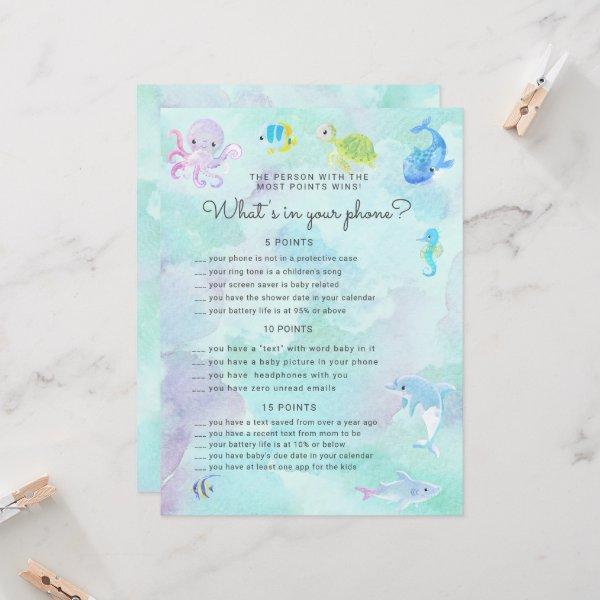 Cute Under the Sea Baby Shower Phone Game Card