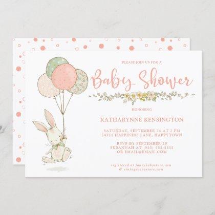 Cute Vintage Bunny Wildflower Baby Shower Invitation