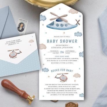 Cute Vintage Retro Blue Helicopter Baby Shower All In One
