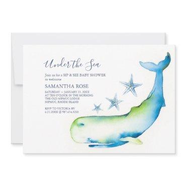 Cute Watercolor Blue Whale Sip and See