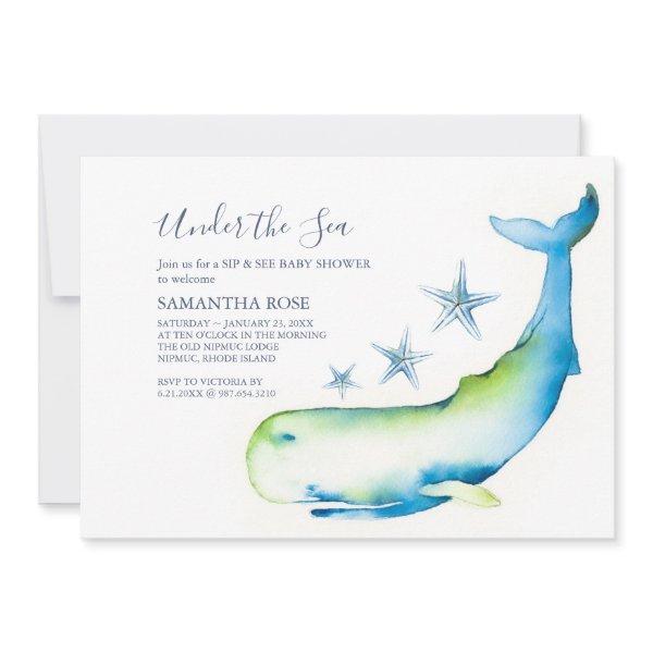 Cute Watercolor Blue Whale Sip and See
