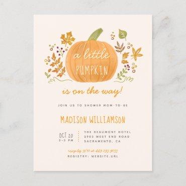 Cute Watercolor Fall Little Pumpkin Baby Shower Invitation Postcard