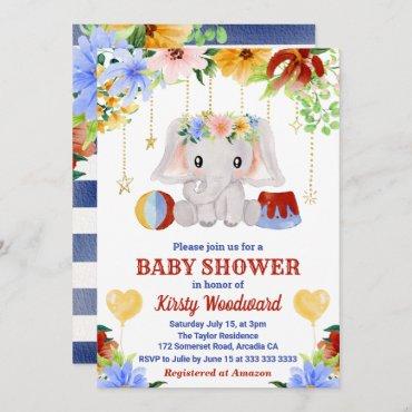 Cute Watercolor Floral Circus Elephant