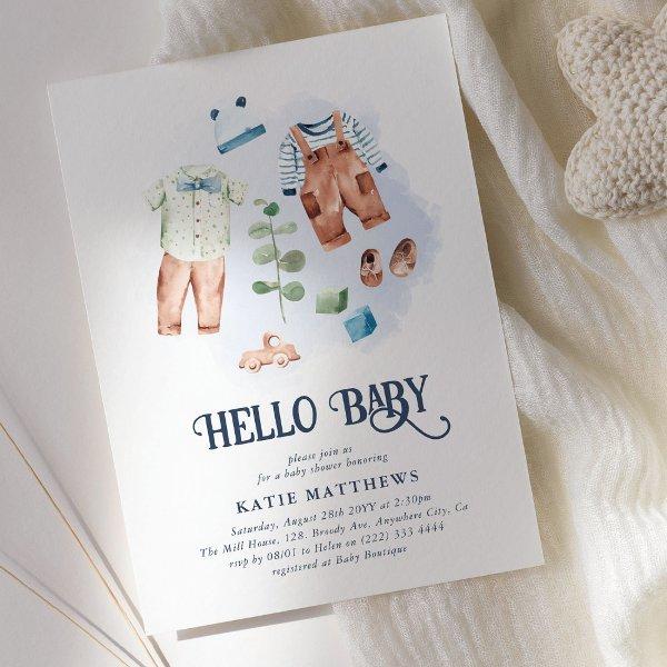 Cute Watercolor Hello Baby Boy