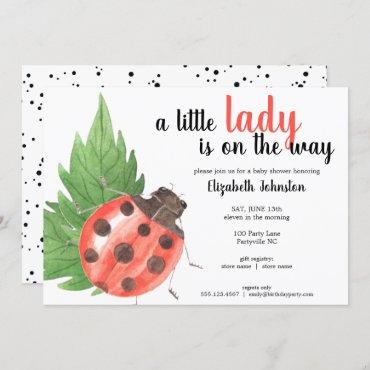 Cute Watercolor Ladybug Baby Shower Invitation