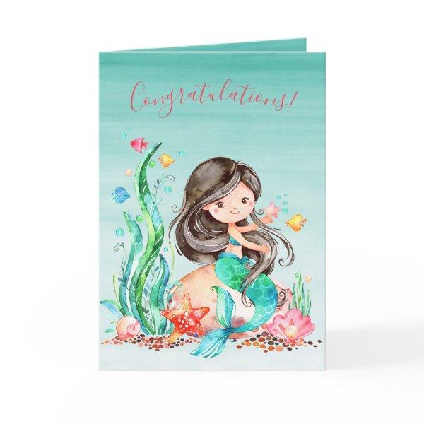 Cute Watercolor Mermaid Under the Sea Baby Shower  Card