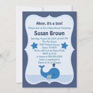 Cute Whale Nautical Baby Shower Invitation